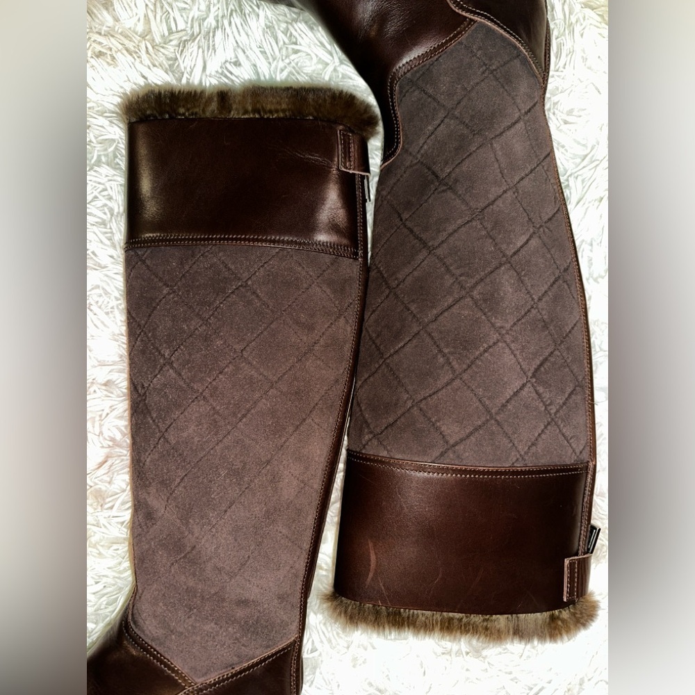 Chanel Suede & Leather Riding Boots in Espresso Brown Size 36.5 - Picture 4 of 15
